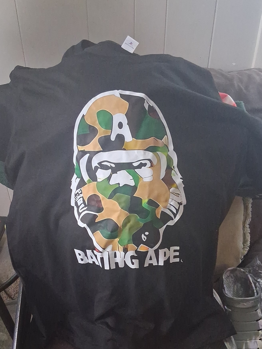 BAPE Black Tee with Camo Ape Head Graphic